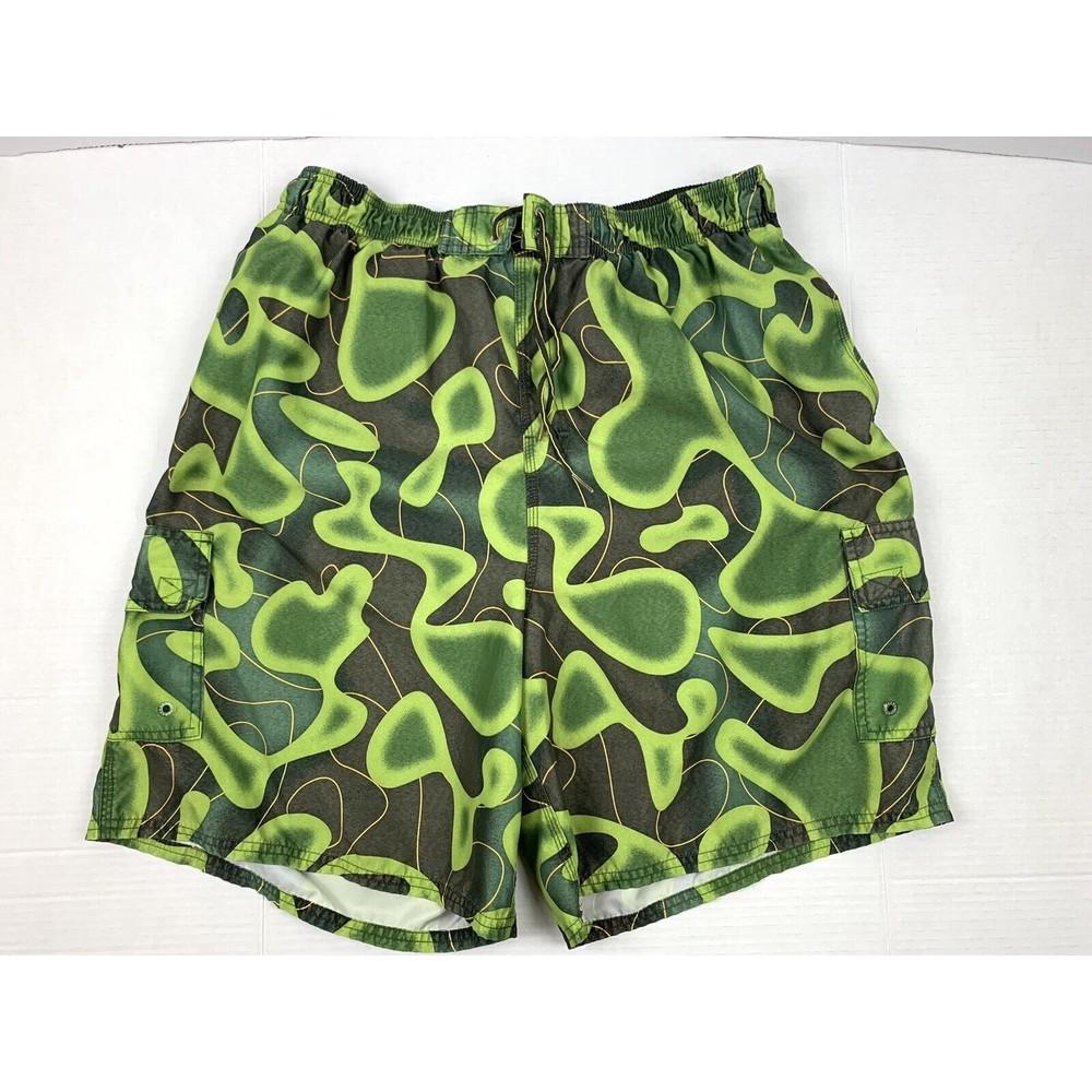 No Boundaries Mens Large 36 38 Green Gray Swim Trunks Cargo Board Shorts Beach